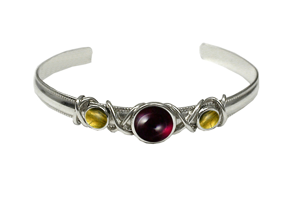 Sterling Silver Hand Made Cuff Bracelet With Garnet And Citrine